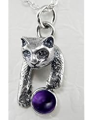 A Playful Little Cat in Silver with Amethyst ...Jewelry Made in America