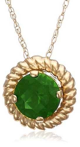 14k Yellow Gold 6mm Round Rope Design Chrome Diopside Pendant