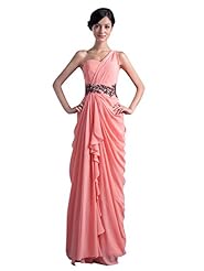 Natural   Waistline Sheath One Shoulder Chiffon Draped Lace Floor Length Prom Dress 