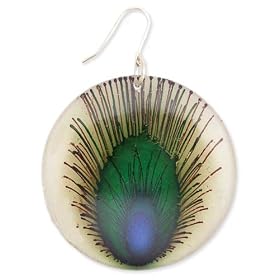 Round Resin Painted Peacock Feather Earrings