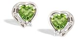 14K White Gold Genuine Heart Peridot and Diamond Filligree Earrings