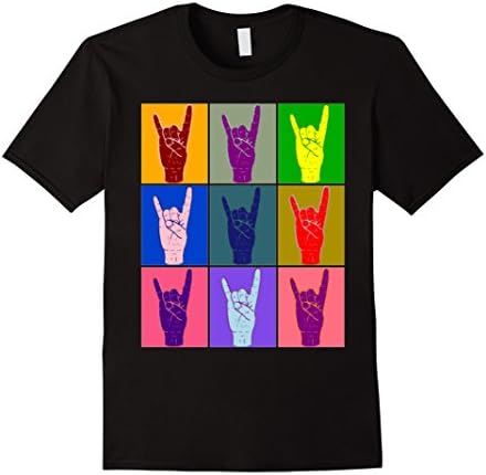 Men's Rock and Roll Heavy Metal Hand Sign T-shirt in Warhol Style 2XL Black