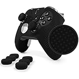 ElitePro Grip STUDDED Skin Set for Xbox One ELITE Controller by Foamy Lizard &reg; Sweat Free Silicone Skin w/ Raised Anti-slip Studs PLUS set of 8 QSX-Elite Thumb Grips (SKIN + QSX-E GRIPS, BLACK)