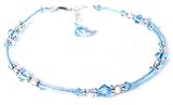 March Aquamarine Sterling Silver Anklets - Handmade Adjustable Beaded Birthstone Ankle Bracelets