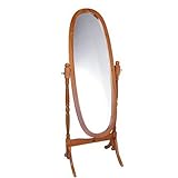 Queen Anne Style Oak Wood Finish Oval Bevelled Cheval Floor Mirror