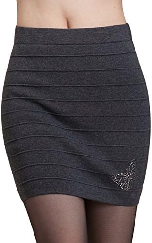Lanyafang Womens Basic Versatile Stretchy Flared Skater Skirt (L, gray)