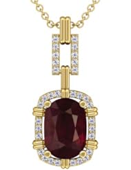 18K Yellow Gold Cushion Cut Ruby And Round Diamond Pendant