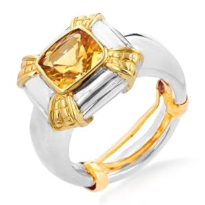 Buy Sterling Silver 18K Gold 8x8 Cushion Citrine Ring, Size 9