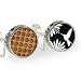 Dots Steel & Wood Reversible Pendant with Black & White Acrylic Rose Pattern on reverse side