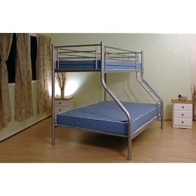 BUNK BED TWIN SLEEPER SILVER METAL WITH 2 ECONOMY MATTRESSES