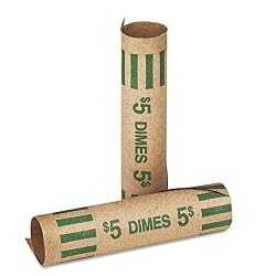 MMF IndustriesTM Preformed Tubular Coin Wrappers, Dimes, $5, 1,000 Wrappers per Box
