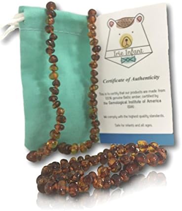 Irie Infant Amber Teething Necklace For Babies - (Unisex) Anti Inflammatory, Teething Pain &amp; Drooling - Organic Teething Relief - Highest Quality, Money Back Guarantee (Cognac)