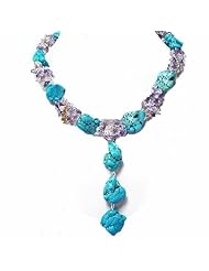 Candygem 18 to 26 Inch Large Chunky Simulated Turquoise Nugget Necklace with Amethyst, Citrine and Multicolor Semi-precious Stone Chips, From Nicolette Bermans Love of Nature Collection.