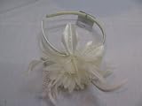 New Ladies Bridal Narrow Satin Alice Band With Feather and Flower Fascinator. Available in pink, grey, cream and black colours. (Cream)