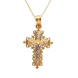 14k Two-Tone Polished Crucifix Cross Pendant, 18