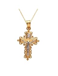 Duragold 14k Two-Tone Polished Crucifix Cross Pendant Necklace, 18"