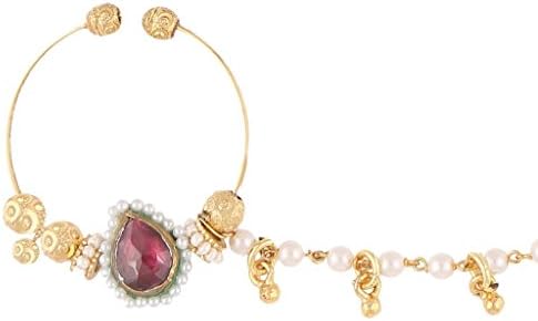 Sri Shringarr Women's Gold Finish With Rhodolite Kundan Nose Ring