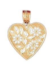 Dazzlers Solid 14k Gold Flower in Heart Charm Pendant Available in three colors from jewelsberry (weights: 1.0 grams only)