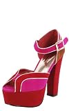 Victoria14 Colorblock Platform Ankle Strap Heels RED