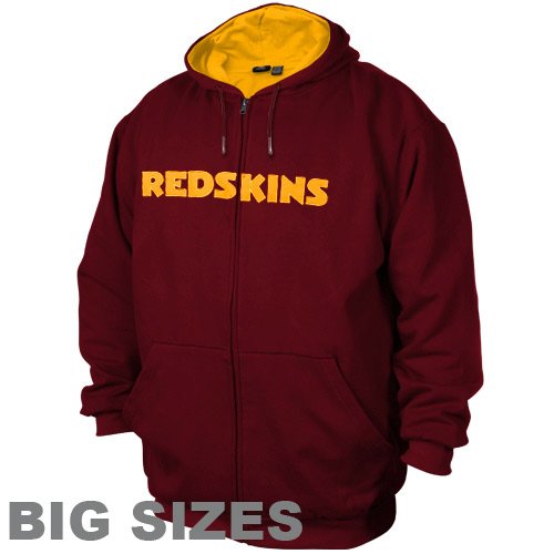Washington Redskins Burgundy Fleece Thermal Big Sizes Full Zip Hoodie Sweatshirt (XXXX-Large)