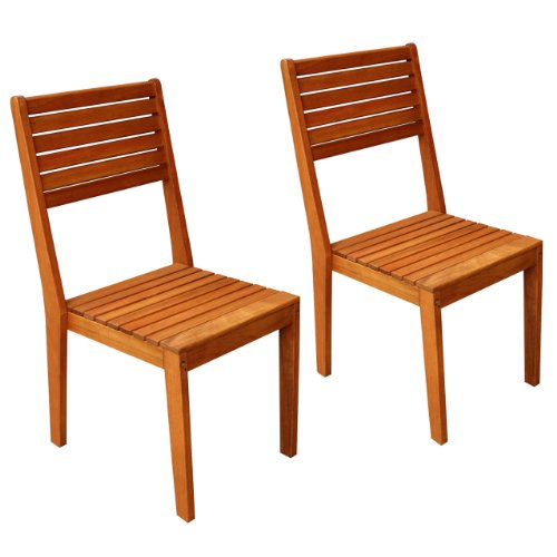 LuuNguyen - William Outdoor Hardwood Stackable Dining Chair (Natural Wood Finish), Set of 2