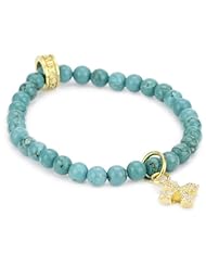King Baby 6mm Turquoise Bead Bracelet with 18K Vermeil Pave Cubic-Zirconia MB Cross