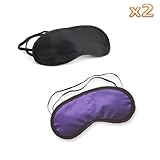 Picture niceEshop(TM) 2 Pcs 100% Silk Eye Mask/Sleep Mask with Silk Floss Filling-Black+Purple +Free niceEshop Cable Tie
