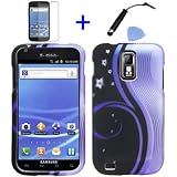 (4 items Combo: Stylus Pen, Screen Protector Film, Case Opener, Graphic Case) Purple Aurora Wave Black Night Snow White Flower Vine Design Rubberized Snap on Hard Shell Cover Faceplate Skin Phone Case for (T-Mobile) Samsung Galaxy S2 / SII/ II/ 2 / T989
