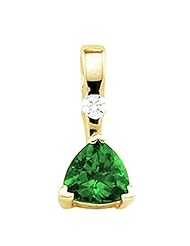 14K Yellow Gold Trillion Cut Chatham Created Emerald and Diamond Pendant -- LIFETIME WARRANTY