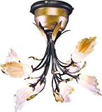 Amber Glass Nine Light Ceiling Lamp