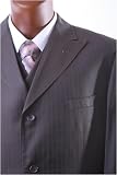 Mecca - Men's Superior 150's Single Breasted 3 Button Brown Multi Stripe Vested Dress Suit with Wide Leg Pants
