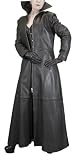 Ashwood Long Black Leather Flared Gothic Coat (with scarlet red/black lining) - Ladies/Womens