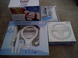 6-in-1 CTA Digital Wii Sports Pack/DreamGear RedBlue Mario Kart Wheel/Nintendo Wii Wheel/ Wii Nyko Perfect Shot Gun
