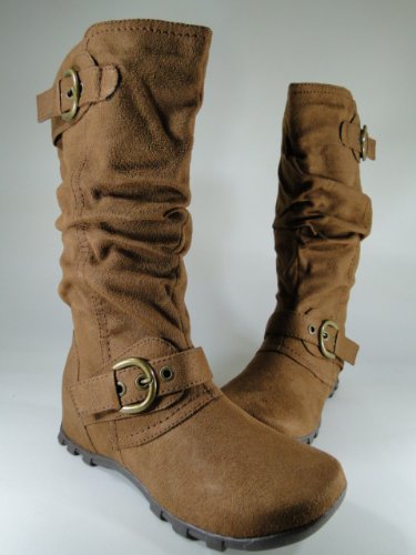New Womens Tan Buckle Boots #F34