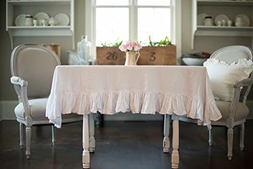 Ruffled Linens White Linen Tablecloth
