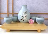 Sake set Japanese light blue cherry blossom