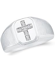 Size 13 - 10k White Gold Diamond Cross Mens Wedding Ring or Fashion Ring - w/... by 