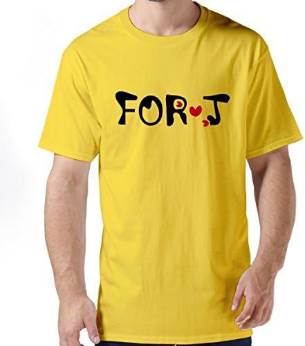 For J Txt Red Hearts Yellow Male Crew-Neck T Shirts M