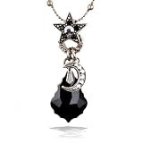 Amaro Necklace - Moon and Star Amulet in Gunmetal and Jet Tones #12911 AMK ONK