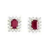 14K Yellow/White Gold 1/2 ct. Diamond and 1 1/3 ct. Cushion Cut Ruby Earrings