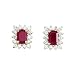 14K Yellow/White Gold 1/2 ct. Diamond and 1 1/3 ct. Cushion Cut Ruby Earrings