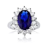 Bling Jewelry Sterling Silver CZ Blue Sapphire Royal Engagement Ring Kate Middleton Style Actual Size 8