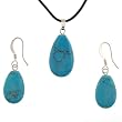 Synthetic Turquoise Flatdrop Pendant and Earrings Set - Pendant 13x22mm, Earrings - 11x17mm - Adjustable Cord Necklace Synthetic Turquoise Flatdrop Pendant and Earrings Set - Pendant 13x22mm, Earrings - 11x17mm - Adjustable Cord Necklace