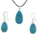 Synthetic Turquoise Flatdrop Pendant and Earrings Set - Pendant 13x22mm, Earrings - 11x17mm - Adjustable Cord Necklace