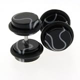 Fake Acrylic Plugs - Black Marble 16g Wire; 8mm - Sold as a Pair