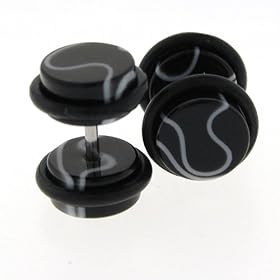 Fake Acrylic Plugs - Black Marble 16g Wire; 8mm - Sold as a Pair