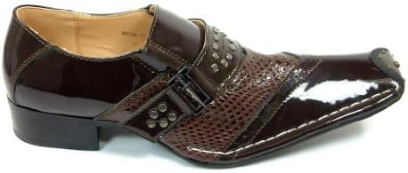 Mens Brown Designer Faux Snake Skin Patent Leather Dress Casual Shoes Belt Design