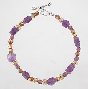 Amethyst & Czech Glass Bead Bracelet with Sterling Silver Toggle, 7 1/4" Length, #9390