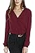 Urban CoCo Womens V Neck Ruffled Shoulder Business Causal Chiffon Blouse Button Down Shirts (Large, Wine Red)