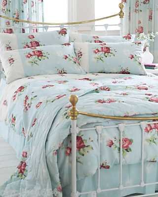 Duck Egg Floral Double Shabby Chic Duvet Set